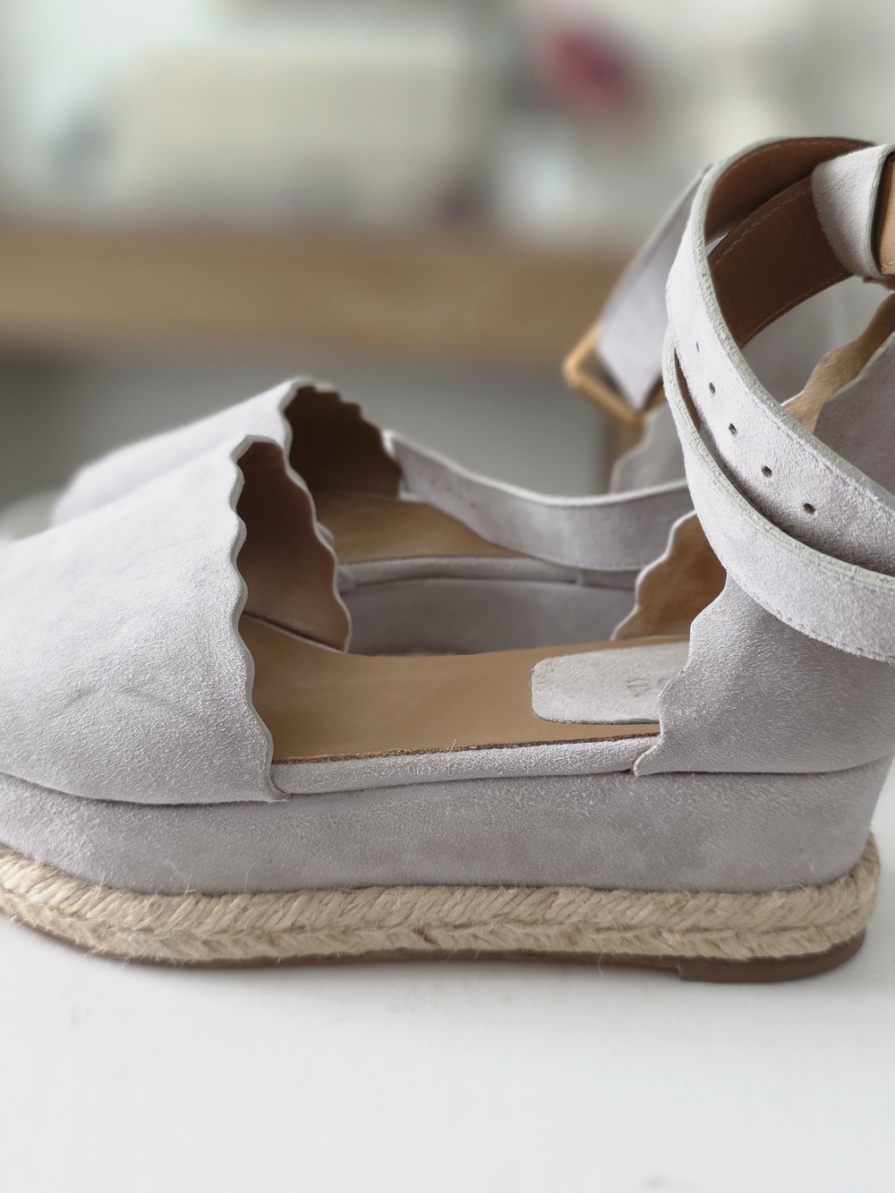 Chloe Women’s Scalloped Espadrille Wedge Sandals in Elephant Gray - Picture 10 of 11